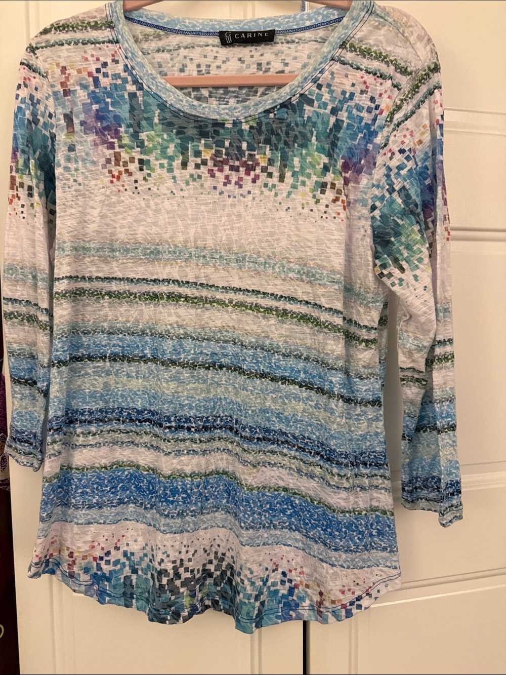 Carine lightweight Blue & Green Mosaic Stripe Long Sleeve Tee